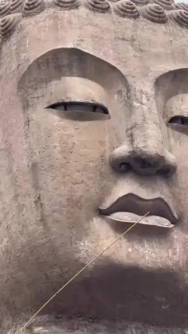 Removing a wasp nest from a Buddha statue
