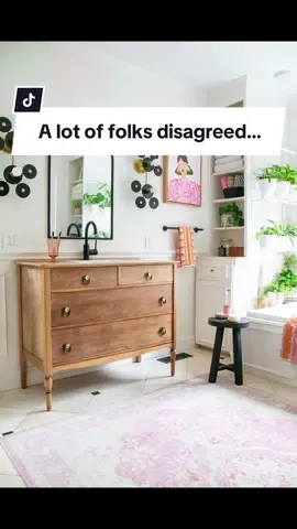 Questions I get the most about this DIY vanity: Yes I sealed it with marine varnish. Yes I retrofitted the drawers so they still work. No the first vanity is not ‘vintage’ or fancy… I think it was from Lowe’s and yes I sold it. Hardware is from Anthropologie and sconces are Sazerac Stitches. #diyvanity #furnitureflip #furnituremakeover #budgetbathroommakeover 
