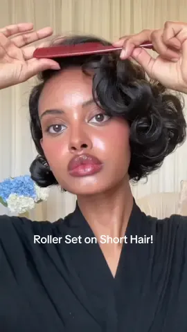 Roller Set on Short hair!🔥 #rollersettutorial #bobhairstyle #shorthairstyle #shorthairtutorial #afnandano 