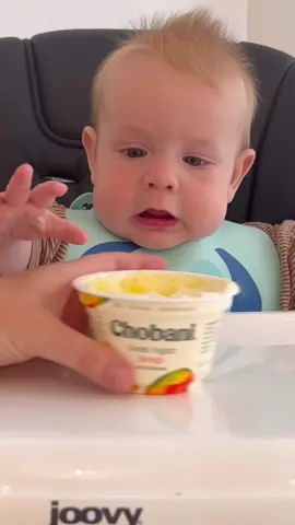 Koa doesn’t get upset very often so I think he liked it😂 #blw #babyledweaning #chobani #momtok #baby #babytok #babiesoftiktok 