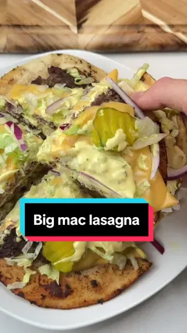 Say “YUM” if you would eat this Big Mac Lasagna 🍔🤤  How to make it: Spread a thin layer of ground beef on 3 low carb tortillas. Fry them 1 at a time, meat side down on medium heat for a few minutes. Flip, add cheese and cover until the cheese is melty. Stack them together with lettuce, onions, pickles and Mac sauce in between each layer. Cut into 4 pieces, serve & enjoy! Mac Sauce Recipe: 3/4 cup mayonnaise  1 tbsp mustard  2 tbsp chopped dill pickles 1 tbsp white vinegar  1 tbsp chopped onions 2 tsp sweetener  1/2 tsp smoked paprika Pro tip: Replace the mayo with yogurt for less calories 👍