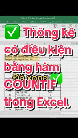 Thống kê có điều kiện bằng hàm COUNTIF trong Excel. #TikTokAwardsVN2023 #sachexcel #thbook6868 #thbook8686 #LearnOnTikTok #tinhocvanphong 