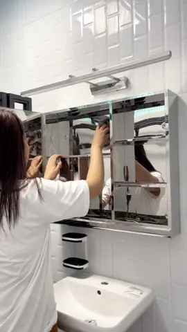 Stainless Steel Bathroom Mirror Cabinet ➡️ Link in bio #fyp #longervideos #homevlog 