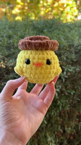 Little cowboy chick 💛 Pattern credit: crochetedbyjazz (you can find it on their instagram) Tags  #handmade #crocheted #crochetplush #amigurumilove #yarntokyarn #fiberart #kawaii #cute #crochetinspiration #freepattern #crochetpattern #crochetchicken #crochetcowboy #crochettok #cowboy #duckling #chickenplushie #plushiess #crochetstuffedanimals #crochetcrochetaddict