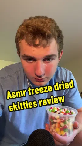 Asmr trying freeze dried skittles #asmr #tiktokshop #freezedriedcandy #asmreating #asmrsounds 
