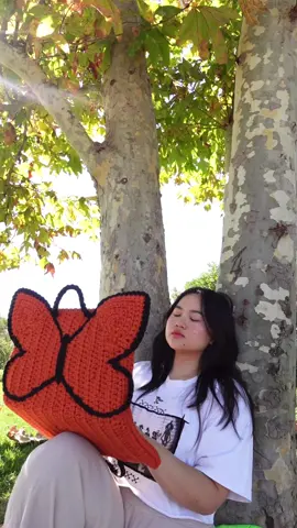 Crochet butterfly laptop bag 🦋 I kind want a pink one now. What color I should make with this design next? #crochetlaptopbag #crochetbag #crochetideas2023 #butterflies🦋 