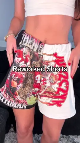 Game day live from my couch! 🛋️🏈 AND a juicy touchdown!! Looks like I may need to stay home more often 🤣 #nfl #49ers #gamedayoutfit #reworkedfashion #reworkedshorts #reworkedtshirt #ninergang 