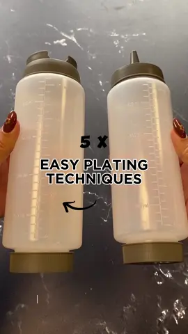 5 x easy plating techniques with the squeeze bottles 🍴 Which one is your favorite? 1 - 2 - 3 - 4 or 5?  #plateit #kitchentools #foodtools #cookingtools #recipesoftiktok #squeezebottle #squeezebottlehack #decorateyourplate 