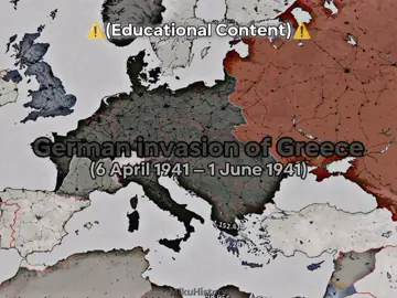 ⚠️(Educational Porpose)⚠️ Following the Italian invasion on 28 October 1940, Greece, with British air and material support, repelled the initial Italian attack and a counter-attack in March 1941. When the German invasion, known as Operation Marita, began on 6 April, the bulk of the Greek Army was on the Greek border with Albania, then a vassal of Italy, from which the Italian troops had attacked. German troops invaded from Bulgaria, creating a second front. Greece received a small reinforcement from British, Australian and New Zealand forces in anticipation of the German attack. The Greek army found itself outnumbered in its effort to defend against both Italian and German troops. As a result, the Metaxas defensive line did not receive adequate troop reinforcements and was quickly overrun by the Germans, who then outflanked the Greek forces at the Albanian border, forcing their surrender. British, Australian and New Zealand forces were overwhelmed and forced to retreat, with the ultimate goal of evacuation. For several days, Allied troops played an important part in containing the German advance on the Thermopylae position, allowing ships to be prepared to evacuate the units defending Greece. The German Army reached the capital, Athens, on 27 April and Greece's southern shore on 30 April, capturing 7,000 British, Australian and New Zealand personnel and ending the battle with a decisive victory. The conquest of Greece was completed with the capture of Crete a month later. Following its fall, Greece was occupied by the military forces of Germany, Italy and Bulgaria #History #ww2 #german #italy #greece #allies #fyp 
