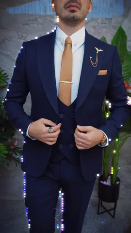 Costum elegant bleumarin texturat, set: 3 piese – C4439 449lei