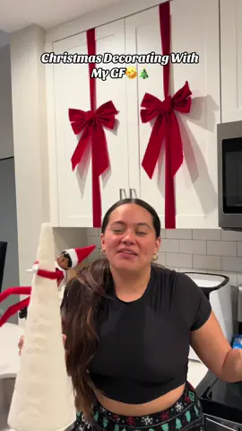 We did the viral red bow cabinets for Christmas 🤪