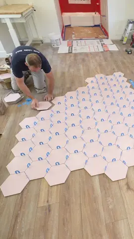 Hexagon tile layout 🤩🤩🔥🔥 #DIY #tile #homeimprovement #bathroomremodel #bathroomremodelingteacher 