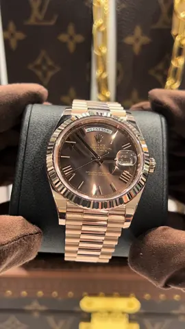 Would you wear this chocolate Roman numeral dial?🥀🍫🤩 #rolex #rolexwatch #rolexwatches #daydate40 #rosegold #chocolate #gold #watchfam #watchcollector #watchmania #watchlover #watchnerd #watchoftheday #watchgeek #reel #reels #usa #uk #dubai #drip #luxury #luxurywatch #Lifestyle #watchtok #watchesoftiktok 