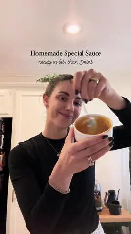 🍔✨Homemade special sauce - just 6 ingredients! I make this almost every week for burgers/burger bowls, plus if you have extra it stores well in the fridge! And it’s so simple. Just combine in a bowl, equal parts: Ketchup, yellow mustard, and mayo. Add in some honey/ hot honey 🍯, and a dash of paprika Then pour in some pickle juice until it reaches your desired consistency! #specialsauce #burgerbowl #easymeal #quickrecipes #nashvillefoodie #nashville #smashburger #fyp 