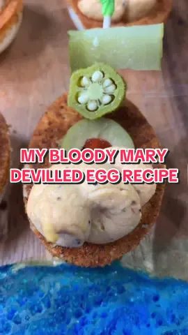 MY BLOODY MARY DEVILED EGG RECIPE… HITS 🔥 #bloodymary #devilledeggs #Recipe #holidayrecipe #pickles #christmas #thanksgiving  *12 Large eggs *Old bay seasoning for dipping 👩🏻‍🍳 FILLING *Yolks from eggs *1/4 cup mayo *2 TBSP. Cream cheese *1 TBSP. Tomato paste *1 TBSP. Horseradish  *1 TBSP. Lemon juice * Dash of Worcestershire  *2Tsp. Hot Sauce *1 Tsp. Celery seed *Salt & Pepper to taste 