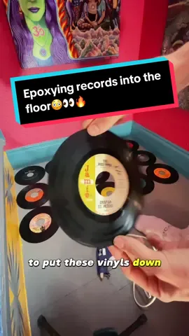 Epoxying vinyl records into the floor👀🔥 Newest High Stakes art installation for Chris Dyer  #epoxy #epoxyresin #chrisdyer #fyp #artist #resin 