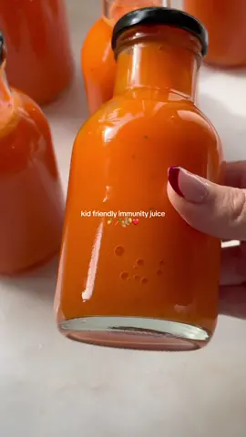Kid Friendly Immunity Juice 🍊🥕🍎🫚💛  Please meet one of my favorite juice recipes! I loooovveee this juice because it’s an immune strengthening option for the entire family. Coupled with a healthy lifestyle, this juice helps to keep sickness away during flu season. Ginger shots are too intense for kids, so this is a great alternative. Other benefits include: 🟠 Boosts eye & skin health 🟠 High in vitamin A and C 🟠 Boosts cognitive function 🟠 Promotes heart & liver health 🟠 Anti-inflammatory 🟠 Aids in weight management Follow this recipe to make about 6 6oz juice: 🫚 1 thumbnail sized ginger root 💛 1 thumbnail sized turmeric root 🥕 4 large carrots 🍊 8 peeled oranges 🍎 2 cored red apples Add ingredients to your juicer then transfer to a large mixing bowl. Stir in about 1/2 tsp black pepper (this is what will activate the turmeric) Divide between juice bottles and enjoy within 4-5 days. Adults feel free to have up to 3 of these juices per day.  #immunityjuice #healthyrecipes 