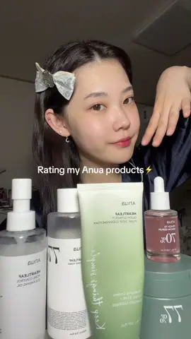 Rating all of the Anua products I have used! I love them all as a dry skin!🥸 #anua #koreanskincare #toner #tonerpad #cleansingoil #cleansingfoam #serum #skincareroutine #kbeautyrecommends #sebaceousfilaments #anuacleanser