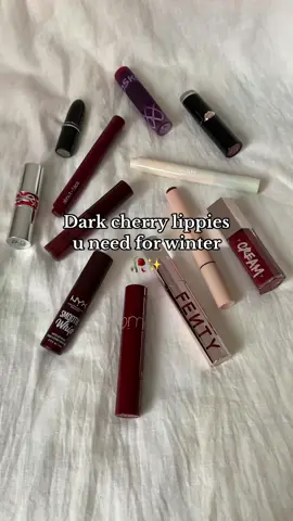Dark cherry lippies for winter! 🥀✨  Please also use the link in my bio to sign a petition and help Palestine.  #winter #darkred #winterlips #darkredlipgloss #lipbalm #lipgloss #lipstick #liptint #glossylips #makeup #lippie #lipglossaddict #nyxcosmetics #fentybeauty #sheglam #aboutface #naturerepublic #yslbeauty #burgundy #berry #romand #wetnwild #maccosmetics #kaleidos #affordablemakeup #highendmakeup #cherry 