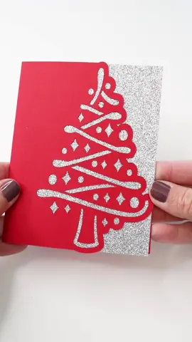 Sparkles and intricate cuts 🌟 This card looks detailed but let your Cricut do the hard work.  Find this cut file in my Design Space profile. Cut and score then layer it over glitter cardstock.  This is day 9 of 10 days of handmade Christmas cards. #christmas #cardmaking #cricutmade 