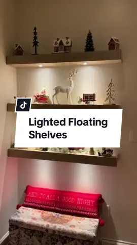 Custom built lighted floating shelves! 🎄  #floatingshelves #floatingshelf #lightedshelving #contractor #woodworker #carpenter #fyp #christmasdecor 