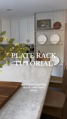 DIY plate rack wall how-to! Follow for more simple home ideas.  #diyplaterack #platerackwall #platerackorganizer #kitchenplaterack 
