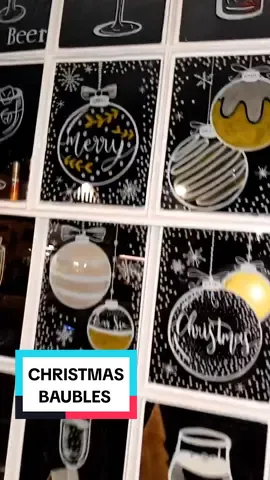 Christmas snowflakes and Baubles at Bar Six in Sandbach  #christmas2023 #poscapeople #christmaswindowpainting #christmaswindows #happyholidays #windowpainting #christmaswindowdisplay #letsdraw 