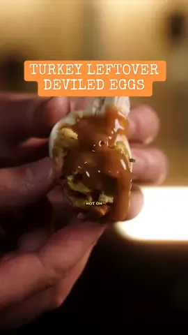 What are you doing with your leftovers? 🦃 🔸Place 12 eggs in rapid boiling water for 8-9 minutes, then immediately transfer to iced water. This will make for easy peeling. 🔸Cut your eggs in half, removing the yolks. Set your egg white halves aside. 🔸Mix your yolks until smooth with mayo, ground rosemary, cranberry sauce, & salt and pepper. 🔹1 ½ tbsp Mayo 🔹1 tsp Rosemary 🔹¼ cup Cranberry Sauce 🔹Salt and Pepper to taste 🔸Spoon or pipe your yolk filling into your egg white halves. Top with left over turkey, stuffing, and gravy. #deviledeggs 