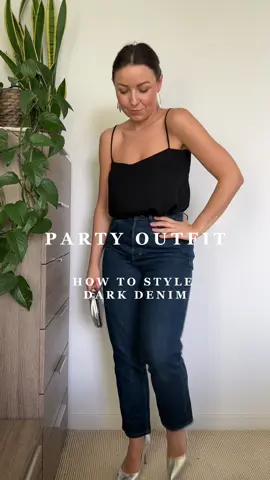 Party outfit season! Dressing up casual dark denim #partytime #partyoutfits #partyoutfitideas #outfitinspo #christmasparty 