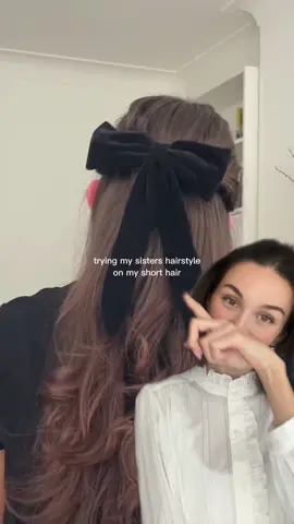 Trying my sister’s hairstyle on my short hair @Selin Ekrem 🎀 what do you think? ✨ #bowhairstyle #hairstyles #hairstylesforshorthair #shorthairstyles #hairtutorial 