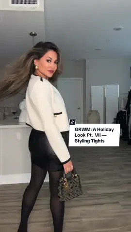 GRWM: A Holiday Look Pt.  VII — Styling Tights✨ #fyp #styletok  Rate this #OOTD from 1-10💫 Who saw my brand new tights rip!? 😫😫 I ended up putting on another pair that was more opaque, but I would have loved a more sheer style like the first ones ✨ Today’s Affirmation: “I am thankful that with each experience I become a better version of myself”🤍 TAG someone who would love this & don’t forget to save the video to refer back to when styling • #outfitinspo #fashion #styletips #outfitideas #grwm #fashionstyle #styling #todaysoutfit #todayslook #fallfashion #fashiontiktok #foryourpage 