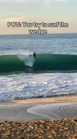 Surfing the wedge is t as easy as it looks 😂 #fyp #foryou #wedge #shorebreak #wipeout #surfing #surf #surftok 