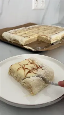 Kokosnuss- Butterkeks Schnitte 🥥🤤 Zutaten: • 500g Vanillepudding  • 600ml Sahne • 1 Glas Kokosnuss creme • 575g Butterkekse Außerdem zum dekorieren: • Kokosnuss Raspeln • Biscoff creme #foryou #fy #viral #foryoupage #tutorial #christmas #Recipe 