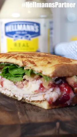 If you have leftovers, don't let them go to waste! Level up your leftovers with @hellmannsmayonnaise to make the most delicious, and irresistibly rich & creamy sauce to add to your sandwich. #HellmannsPartner 2 pieces sourdough bread  1 tbsp Hellmann’s Mayonnaise  1 tsp Dijon Mustard  2 thin sliced turkey breast  1/4 cup Warmed mashed potatoes   2 tbsp cranberry sauce  1/4 cup Warmed stuffing  2 tbsp Gravy  Handful of spinach