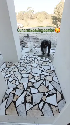 CRAZY PAVING 💛 Sometimes the things that are not planned work out the best! Using some left over pavers from our pool and some other random ones from a tile shop, we've created the porch of our dreams. Still one of my favourite parts of the frontyard 🥰🙌 If you ever thought about doing this, I hope this gives you some inspo ❤️ . . . . . . . #crazypaving #crazypavingstone #travertine #frontporchdecor #frontporch #frontporchproject #frontyardgarden #frontyardmakeover #tiles #tiledesign 
