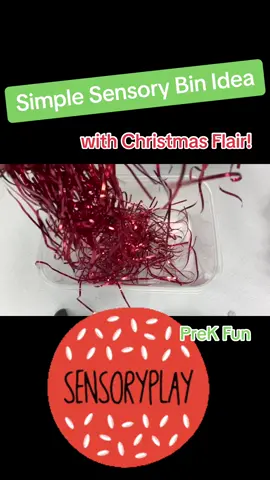 Making sensory bins for your preschool class or your kids at home should NOT BE HARD.  This simple Christmas sensory bin is made from things I had around the house left over from other projects, how fun & EASY! #sensory #sensoryplayideas #christmassensory #preschool #preK #teachersoftiktok #teachertok #simple #sensoryplayforkids #festive #MomsofTikTok #LetsPlay 