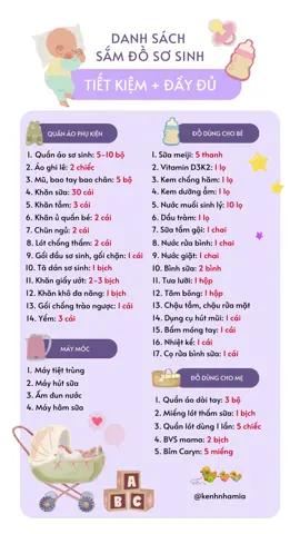Danh sách sắm đồ sơ sinh tiết kiệm, đầy đủ. Các mom lưu lại nhé 🌷🌷🌷#danhsachdososinh #samdososinh #LearnOnTikTok #embedangyeu