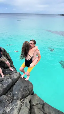 The ultimate trust fall ⛰️ #cliffjumping #hawaii #flips #couplegoals 