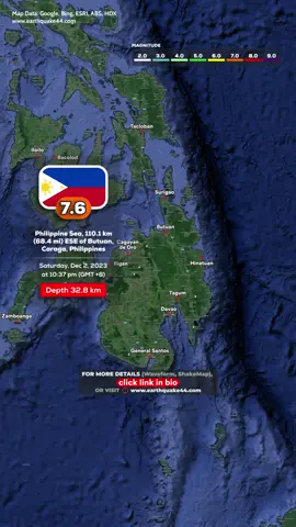EARTH.44 Philippines Earthquake-Philippines Sea,21.3km(13.2ml)northeast of Hinatuan,Cara ga,Philippines... >Local time at epicenter!Dec,2,2023. 10:37pm >Epicenter: Philippine Sea >Magnitude:7.6 >Depth:32. 8km #earth44#earthquake #philippine#fyp#viral#trending 