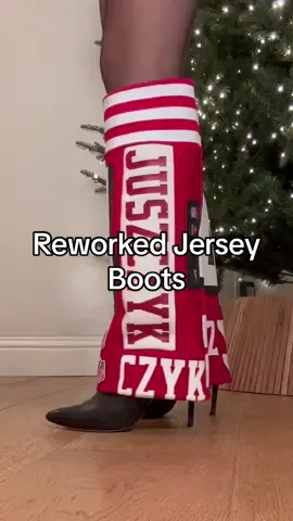 Reworked jersey boots >>> #nfl #49ers #ninergang #gamedayoutfit #boots #reworked #DIY 