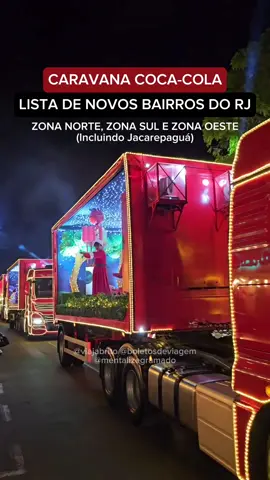 NOVOS BAIRROS E NOVAS DATAS DA CARAVANA DA COCA-COLA! São aproximadamente 20 bairros adicionados na agenda da Caravana da Coca-Cola, confira a lista: 03/12 - 18h - Cachambi, Norte Shopping e mais 12/12 - 19h - Taquara (Jacarepaguá) 13/12 - 19h - Nilópolis 15/12 - 19h - Tanque, Freguesia 16/12 - 19h - Barra da Tijuca 18/12 - 19h - Santa Cruz 19/12 - 19h - Flamengo, Botafogo e Laranjeiras 20/12 - 19h - Maracanã, Tijuca e Vila Isabel 21/12 - 19h - Recreio 22/12 - 19h - Leblon, Ipanema, Gávea e Copacabana Pelo o que vi nas caravanas anteriores os caminhões ficam parados para você tirar foto no ponto de partida, então não significa que eles sairão pontualmente. É um informação tão recente que algumas rotas ainda não foram divulgadas, só local, dia e hora. Cronograma sujeito a alterações. Para acompanhar mais acesse www.coca-cola.com.br/natal pelo navegador ou pelo link da bio. Muito obrigado @mentalizegramado por compartilhar o vídeo, sigam para saber tudo de Gramado! Vídeo do ano de 2022. . . . . Tags: #natal #natal2023 #natal2023🎄 #feliznatal #feliznatal🎄 #feliznatalatodos #caravanacocacola #riodejaneiro 