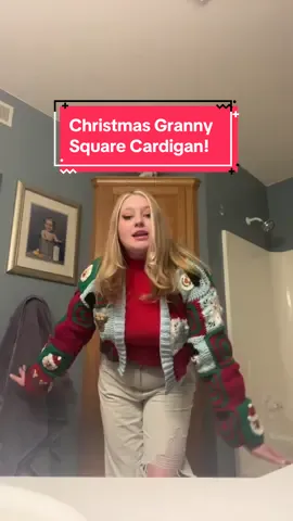 Finally finished my christmas granny square cardigan! #christmas #crochet #grannysquare #grannysquarecardigan #crochetcardigan #cardigan #christmascrochet #christmasgrannysquare #winter #fyp #DIY #art #artist #yarn 