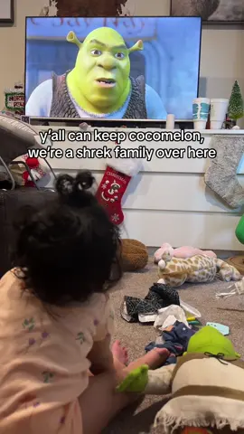 Shrek 1,2, and 3 are the only ones she’ll watch on repeat (: #momtok #MomsofTikTok #shrek #shrekislove #babytok #cocomelon #missrachel 
