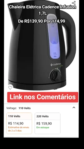 Chaleira Elétrica Cadence Infusion 1,7L, Preto, 110V, CEL550 https://amzn.to/484N9TC #chaleira #promoção #chá #oferta #desconto #amazon #barato 