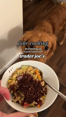literally my go to frozen food from trader joes. their veggie fried rice. green onion pancake. some fried garlic. and i always add chinese sausage to the fried rice. #frozenfood #frozenfoodfromtraderjoes #traderjoes #traderjoesfrozenfood #frozenfoodtiktok #lazycooking #easymeal 