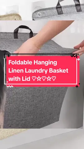 Foldable Linen #WallMounted #LaundryBasket with Lid. Clickthe yellow basket for specs. #tiktokfinds #trending #fyp #viral #dirtylaundrybasket #linenfabric #laundrystorage #storagebox #storagebasket 