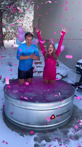 ITS A…..  #genderreveal #boyorgirl #guess #surprise #mom #dad #icebath #icequeen #coldplunge #fun #family #hubby #parents  