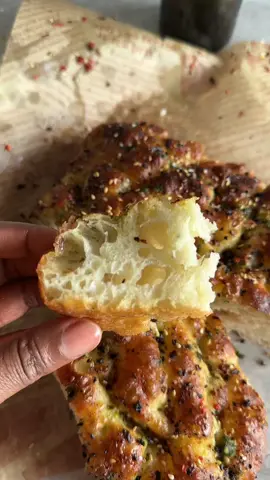 Replying to @Apple User248285  Same Day Focaccia recipe  🥖ingredients  🥨500g bread flour  🥨400ml warm water 🥨15ml (1 Tablespoon) extra virgin olive oil 🥨6g (1.5 teaspoons) instant yeast 🥨5g (1 teaspoon) honey, or sugar or agave syrup 🥨10g (2 teaspoons) fine sea salt 🥨Extra virgin olive oil 🥨Flaky sea salt to finish 🥨Toppings of choice Instructions  🥖Mix all together then let it sit covered in a bowl for 15mins before stretching the dough into itself on all corners.  🥖Cover and repeat above step after another 15mins  🥖Cover the bowl for the last time and let it sit again at room temp for 1hr 30mins  🥖Oil your baking tray and tip your dough into the tray  🥖Cover and proof in baking tray for 1hr 30mins  🥖Drizzle with olive oil, dimple it and add your toppings.  🥖Bake on lowest rack in oven - 220C/430F for 18-20 mins. It may take longer so leave it in until it’s a deep golden brown. #focaccia #samedayfocaccia #samedaybread #breadrecipes 