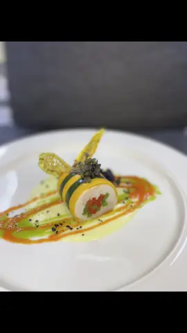 Chicken roulade with charred capsicums, zuchini veloute and smoked capsicums sauce                                      #chicken #chickenroulade #grilledchicken #fypシ #fyr #food #chef #foodtiktok #Foodie #chickenlovers 