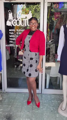 💥SHOP THIS ENTIRE OUTFIT 💥 💥DRESS: $7995 (8-18) AVAILABLE : THIS PRINT ONLY  💥JACKET: $3995(8-18) AVAILABLE: THIS COLOUR ONLY  💥MODEL IS WEARING SIZE 8 DRESS AND A SIZE 8 JACKET  💥PUMPS  AVAILABLE $ 5995 SIZE RANGE (7-11) AVAILABLE:NAVY BLUE , RED, CARMEL,BURGUNDY, ROYAL BLUE, NUDE, LAVENDER,LILAC AND BLACK 💥 💥AVAILABLE AT BOTH LOCATIONS ✅️  📍SHOP #7.... PREMIER PLAZA,  H.W.T.  (2 BUILDINGS UP FROM GISCOMBE'S SPORTS)📍 📍SHOP B... 105 UPPER KING STREET, KINGSTON (ACROSS FROM THE MARCUS GARVEY MUSEUM)📍 ☎️📲876-330-8067 (DOWNTOWN) ☎️📲876-327-4821 (HALF WAY TREE) 🌟DEBIT & CREDIT CARDS ACCEPTED💳 🌟WE DELIVER ISLANDWIDE✅ 🌟BEARER🏍🏍 ✅ 🌟KNUTSFORD EXPRESS ✅  🌟ZIP MAIL ✅  🌟TARA✅ CUSTOMER PARKING AVAILABLE🅿️